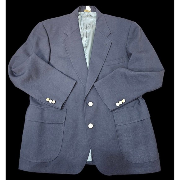 Stafford 42S Mens Navy Blue Worsted Wool Blend 2 Gold Button Blazer Sport Coat - Picture 1 of 15